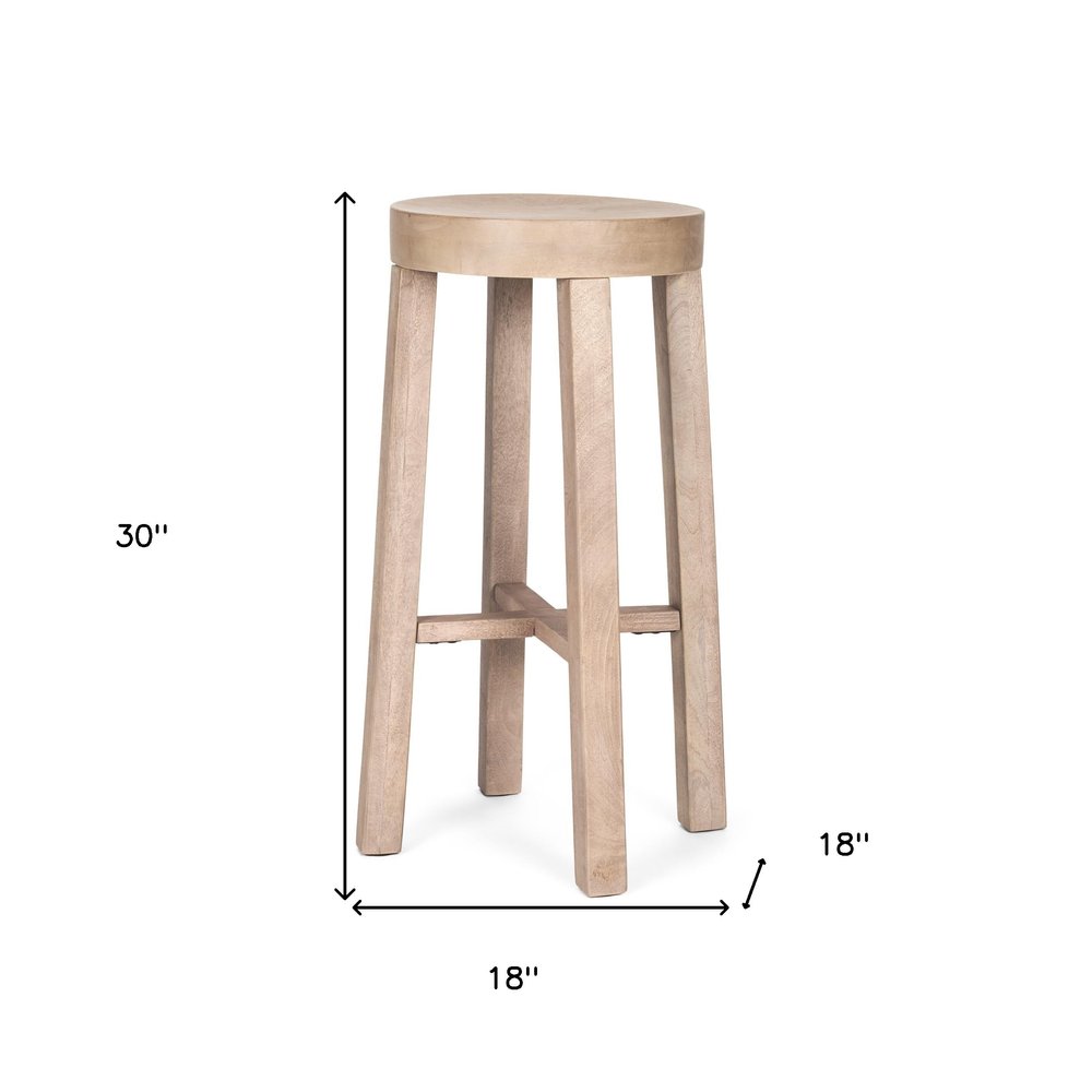 30" Natural Solid Wood Backless Bar Height Bar Chair