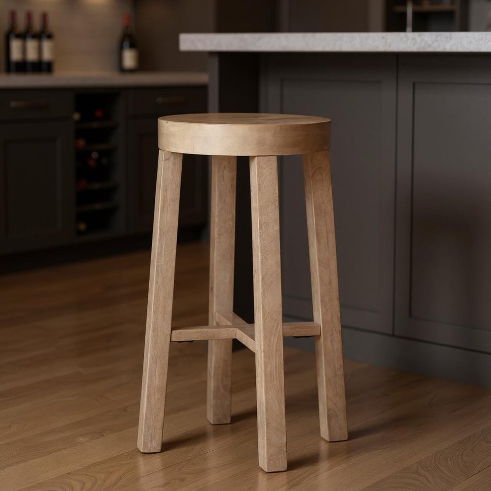 30" Natural Solid Wood Backless Bar Height Bar Chair