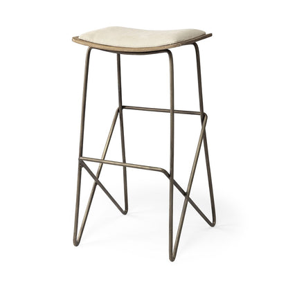 30" Cream And Gold Fabric And Iron Backless Bar Height Bar Chair