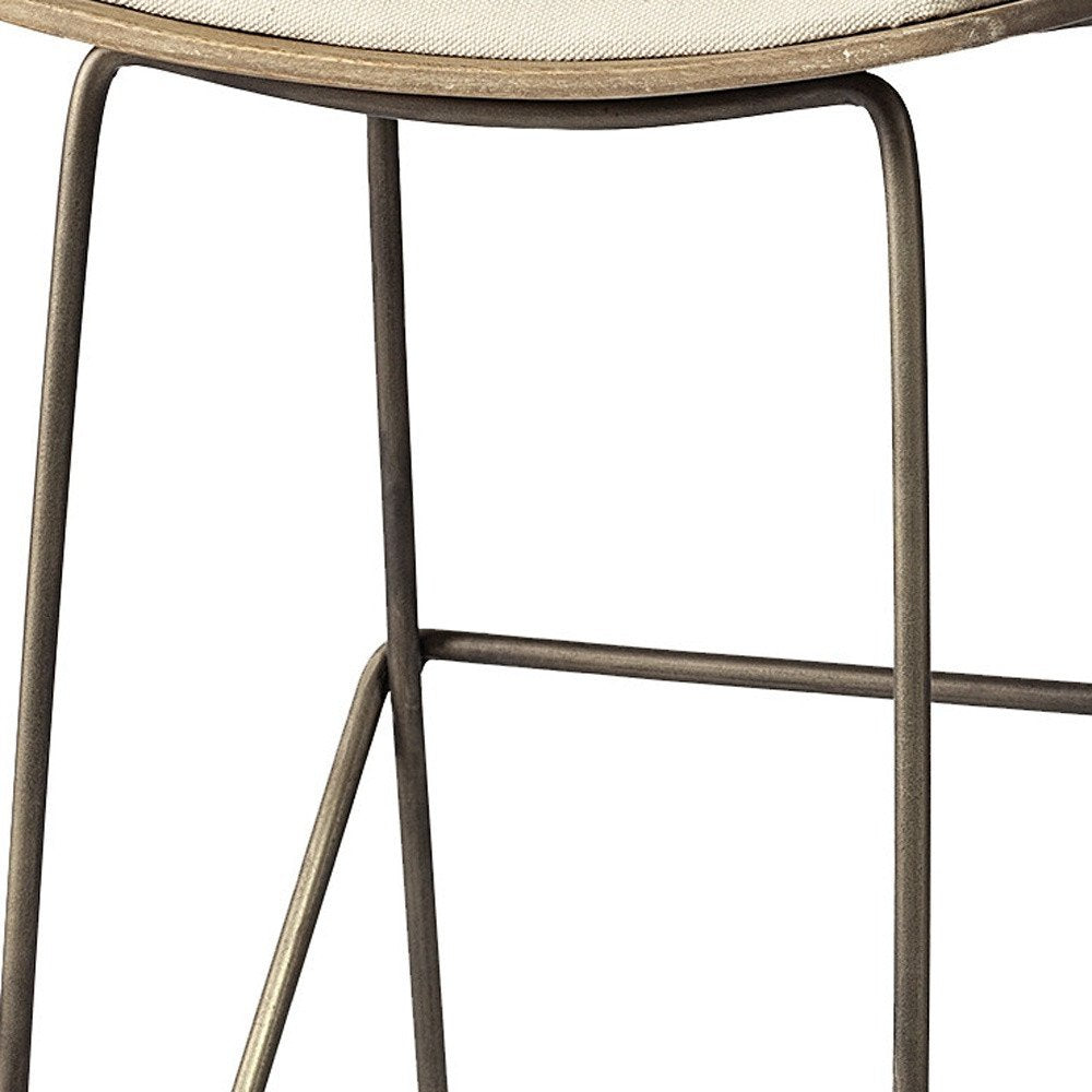 30" Cream And Gold Fabric And Iron Backless Bar Height Bar Chair