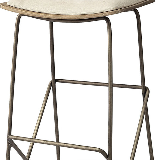 30" Cream And Gold Fabric And Iron Backless Bar Height Bar Chair