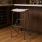 30" Cream and Gold Iron and Fabric Backless Bar Height Bar Chair