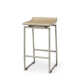 25" Natural and Silver Solid Wood and Iron Low Back Counter Height Bar Chair