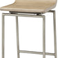 25" Natural and Silver Solid Wood and Iron Low Back Counter Height Bar Chair