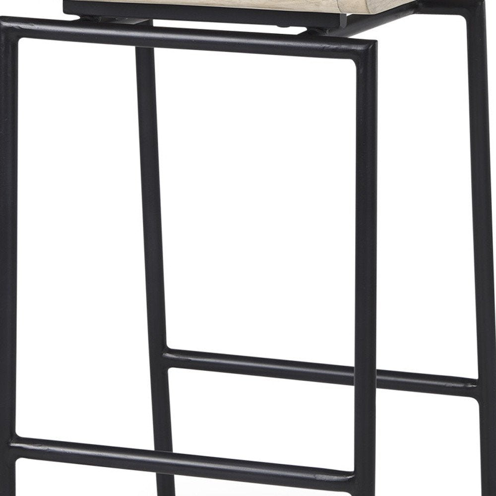25" Natural and Black Solid Wood and Metal Low Back Counter Height Bar Chair