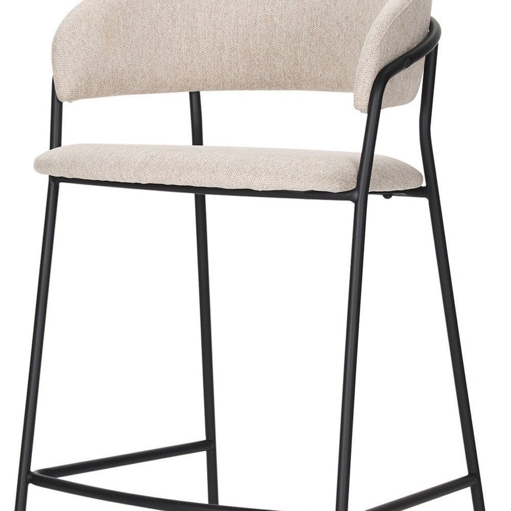 30" Cream and Black Fabric and Metal Bar Height Bar Chair