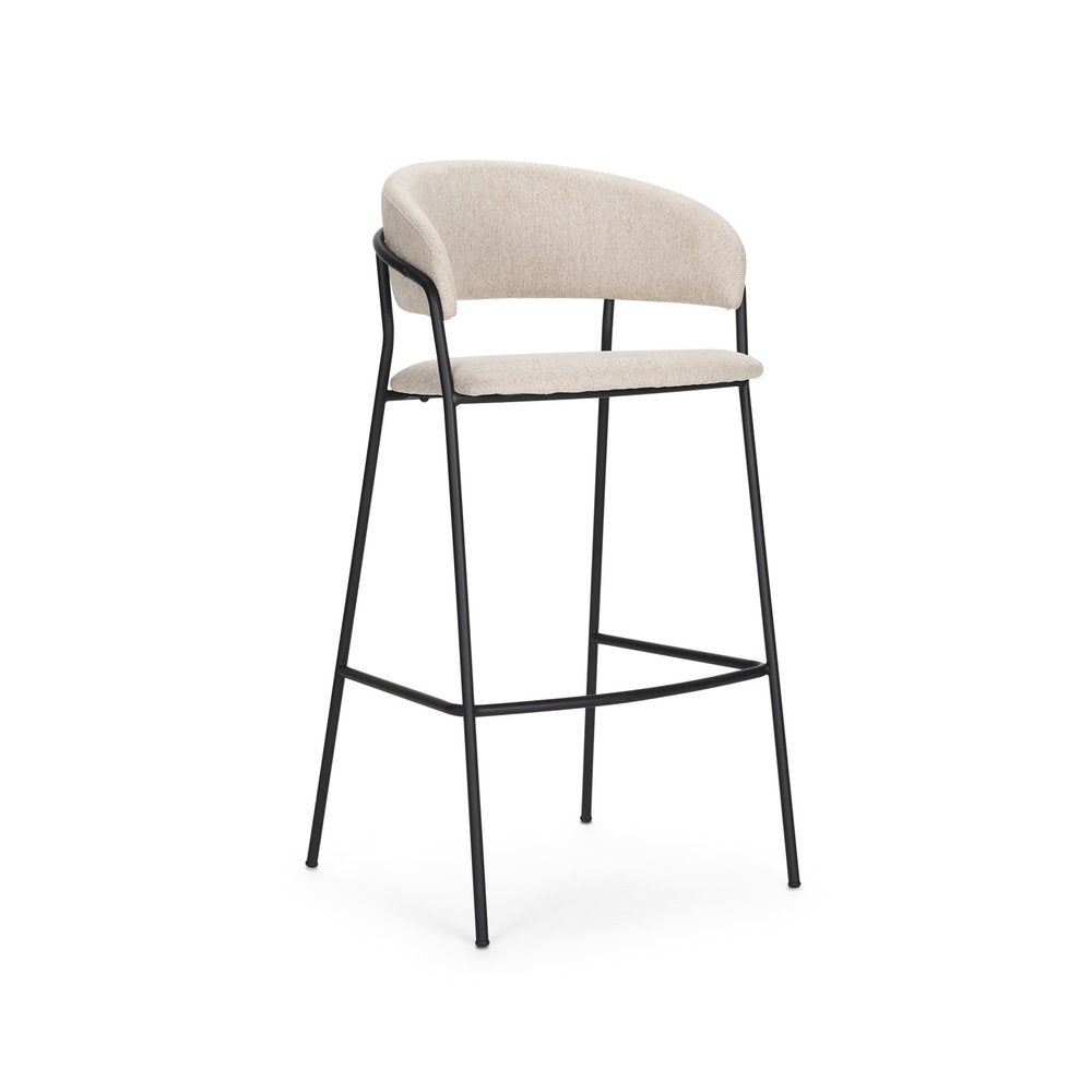 30" Cream and Black Fabric and Metal Bar Height Bar Chair