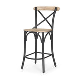 26" Natural and Gray Solid Wood and Iron Counter Height Bar Chair