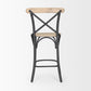 26" Natural and Gray Solid Wood and Iron Counter Height Bar Chair