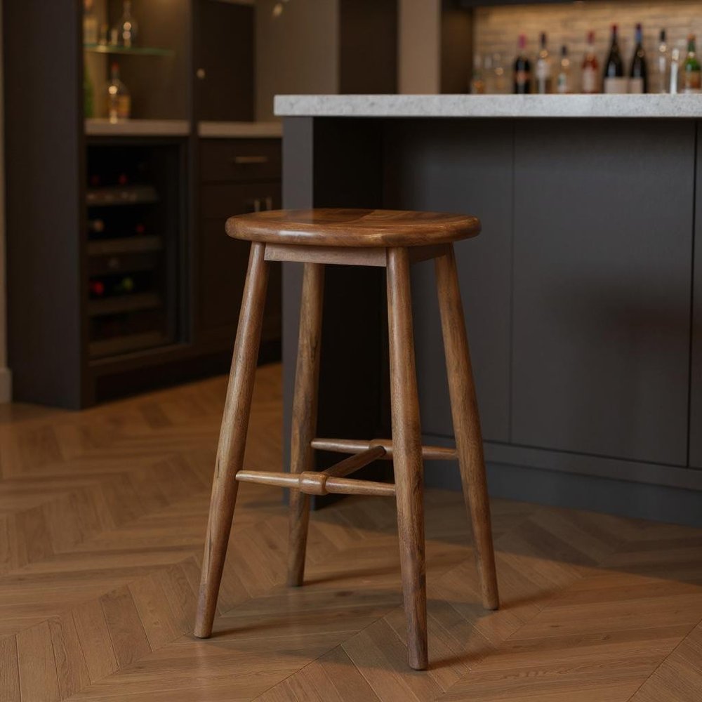 30" Natural Solid Wood Backless Bar Height Bar Chair