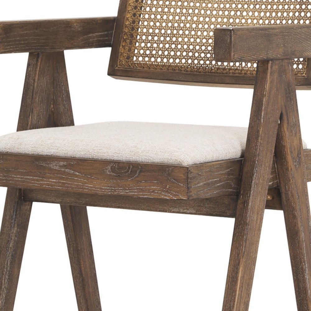 30" Off White and Brown Fabric and Solid Wood Low Back Bar Height Bar Chair