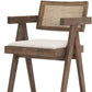 30" Off White and Brown Fabric and Solid Wood Low Back Bar Height Bar Chair