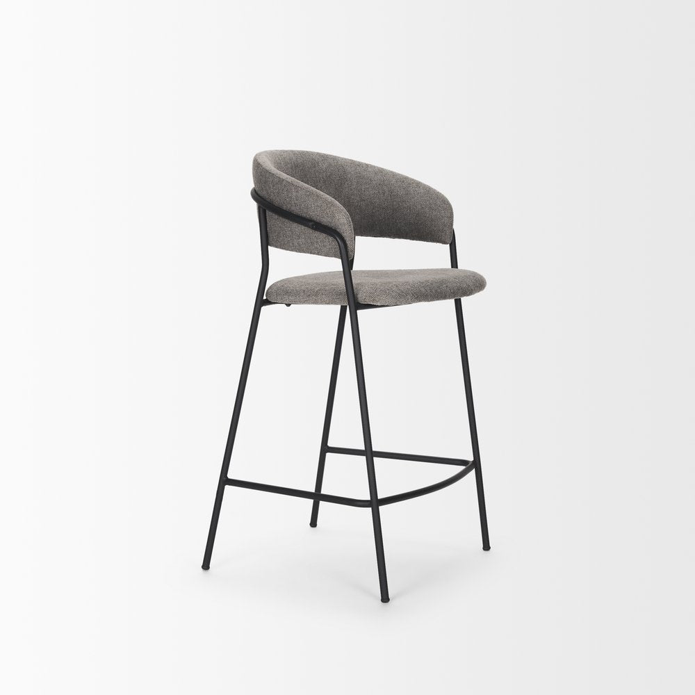 26" Gray and Black Fabric and Metal Counter Height Bar Chair