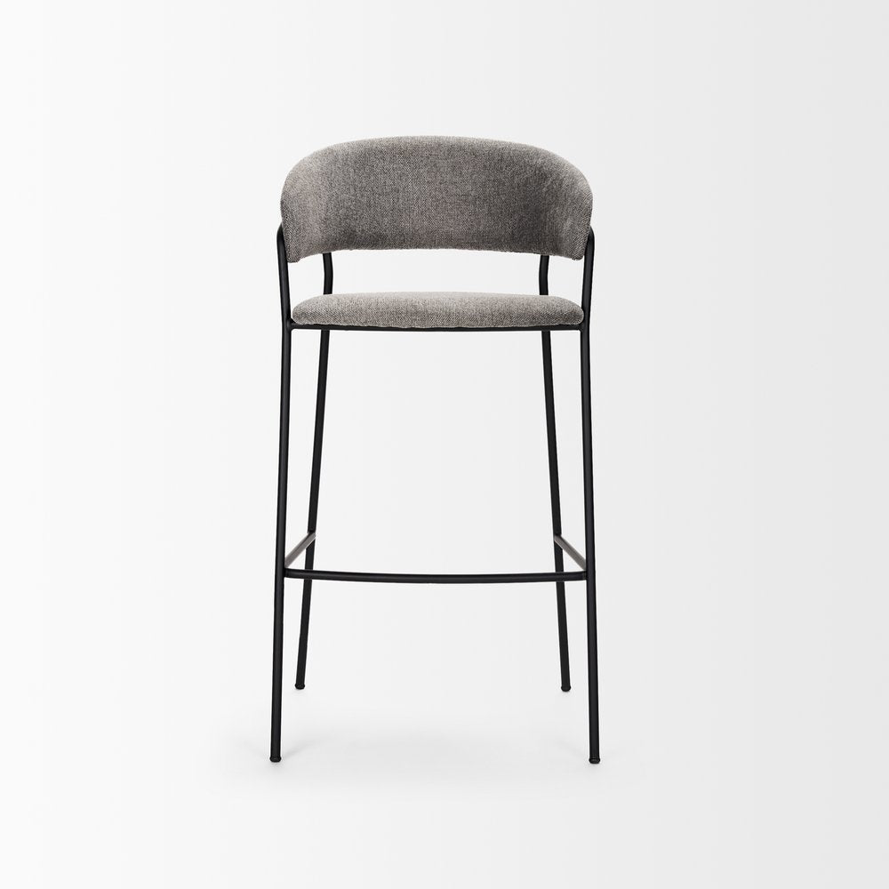 30" Gray and Black Fabric and Metal Bar Height Bar Chair