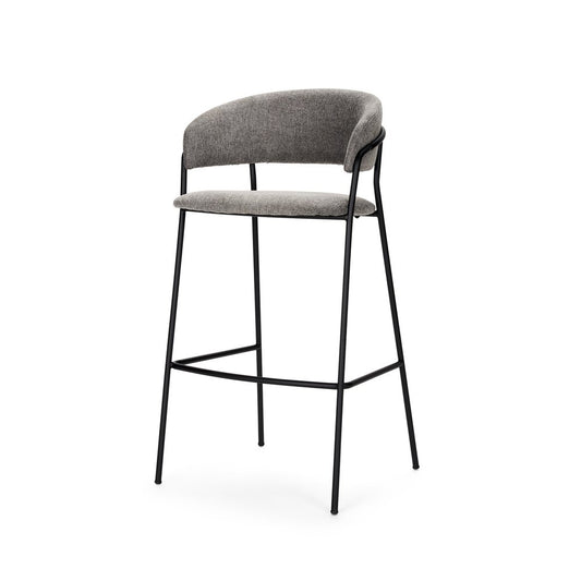 30" Gray And Black Fabric And Metal Bar Height Bar Chair