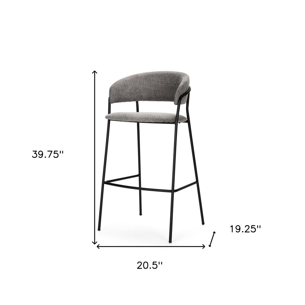 30" Gray and Black Fabric and Metal Bar Height Bar Chair