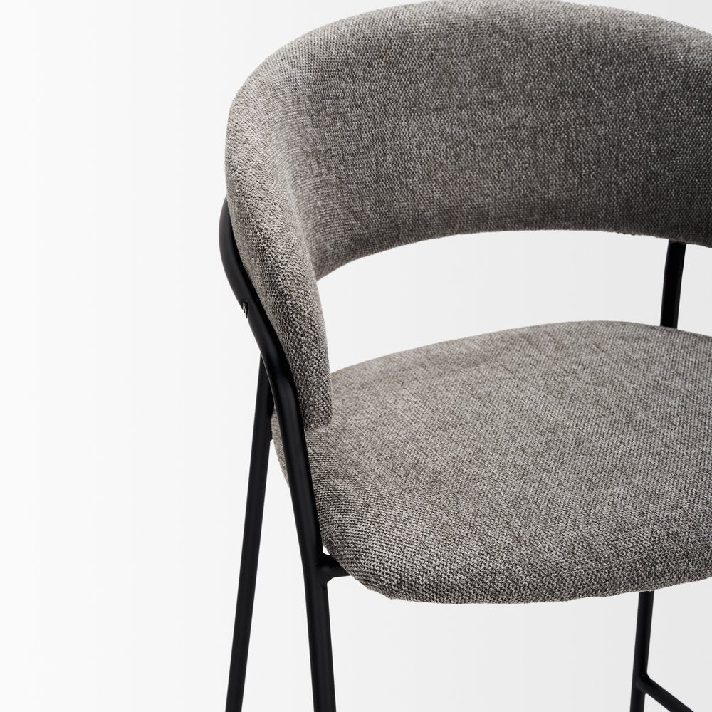 30" Gray and Black Fabric and Metal Bar Height Bar Chair