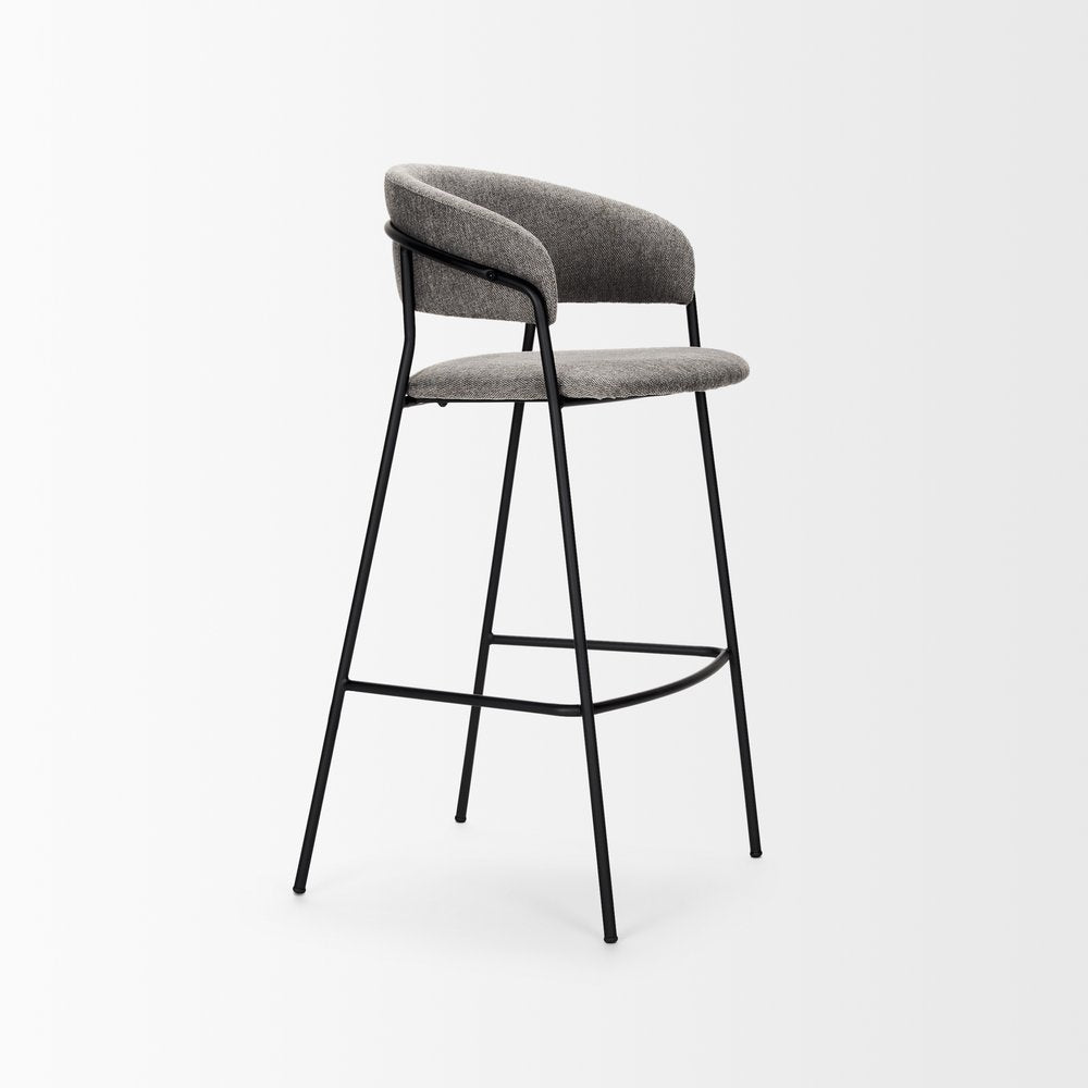 30" Gray and Black Fabric and Metal Bar Height Bar Chair
