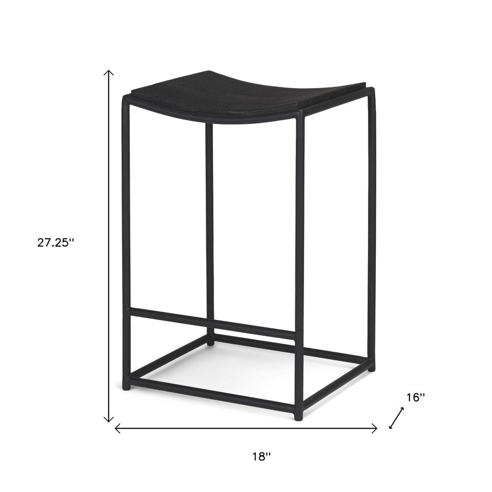 26" Black Solid Wood and Iron Backless Counter Height Bar Chair