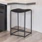 27" Black Genuine Leather And Iron Backless Counter Height Bar Chair