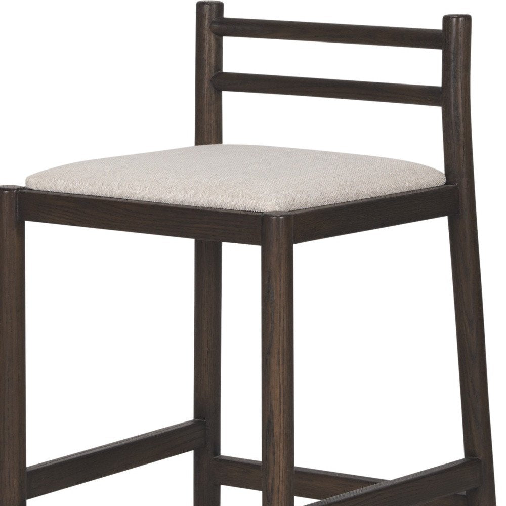 26" Cream and Dark Brown Fabric and Solid Wood Low Back Counter Height Bar Chair