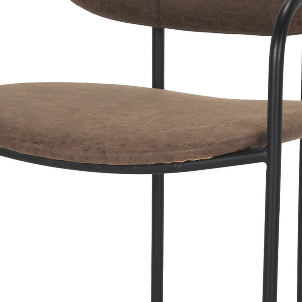 27" Brown and Black Faux Leather and Metal Low Back Counter Height Bar Chair