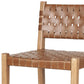 26" Brown and Natural Leather and Solid Wood Low Back Counter Height Bar Chair