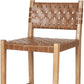 26" Brown and Natural Leather and Solid Wood Low Back Counter Height Bar Chair