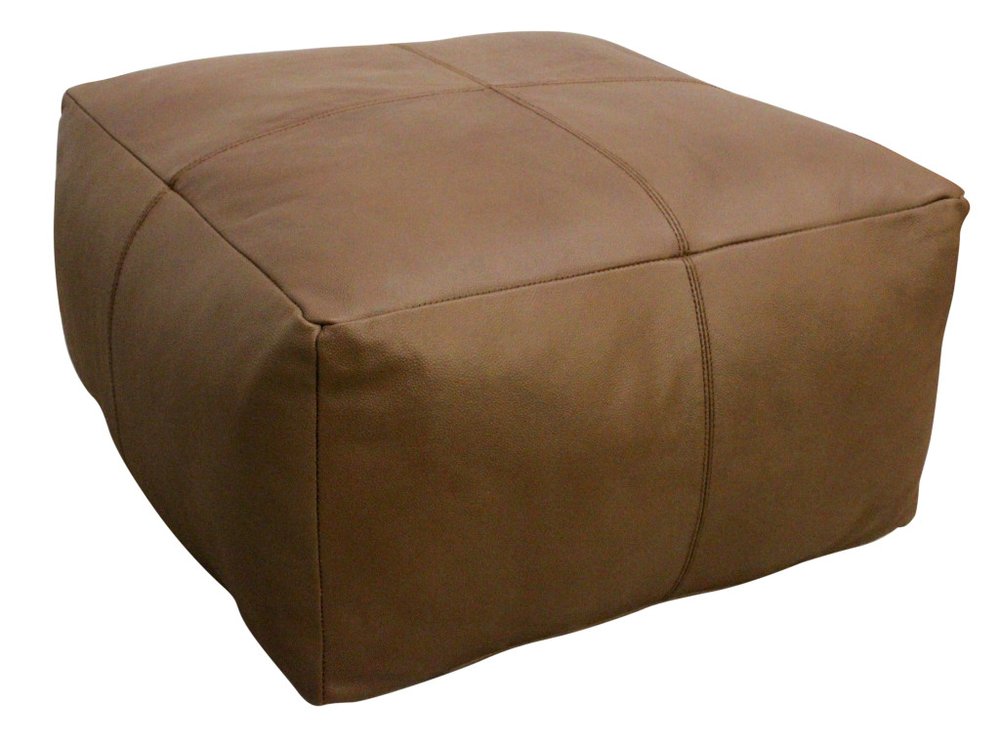 22" Brown Genuine Leather Pouf Ottoman