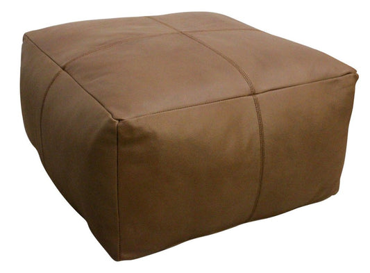 22" Brown Genuine Leather Pouf Ottoman