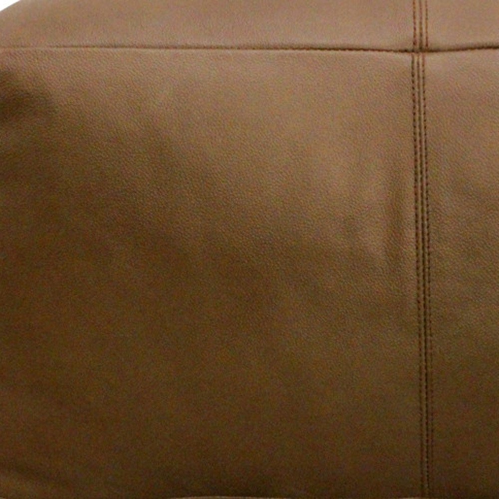 22" Brown Genuine Leather Pouf Ottoman