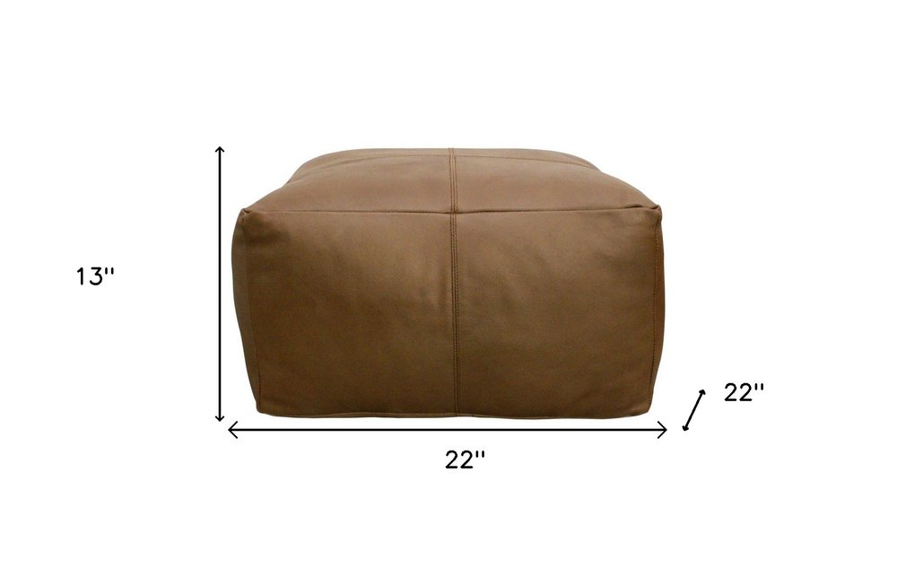 22" Brown Genuine Leather Pouf Ottoman