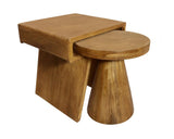 Set of Two Walnut Distressed Solid Wood Pedestal Nested Tables