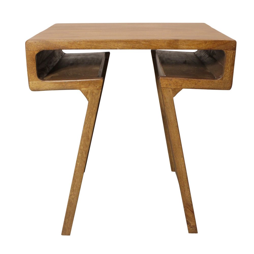 Set of Two Walnut Distressed Solid Wood Pedestal Nested Tables