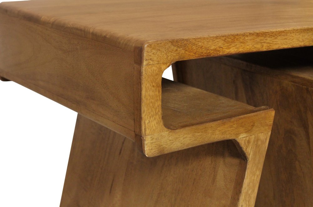 Set of Two Walnut Distressed Solid Wood Pedestal Nested Tables