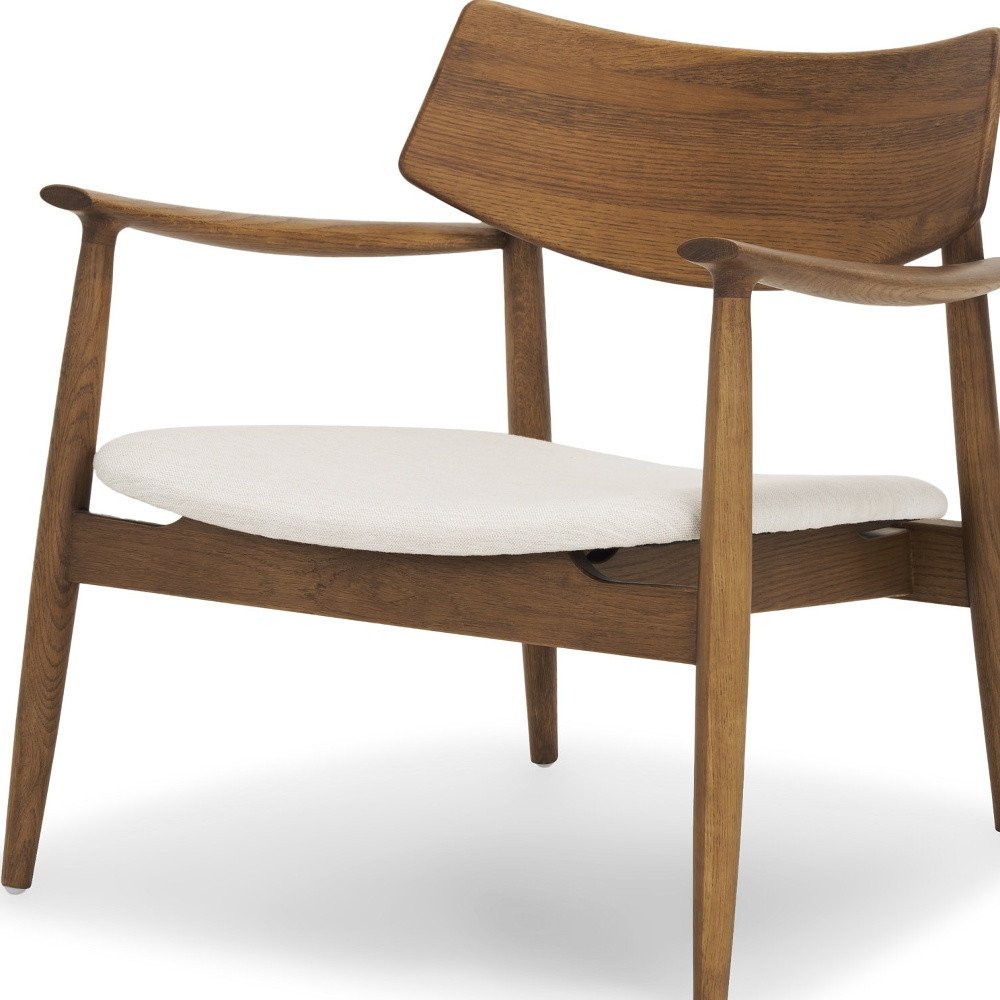 27" Brown And Cream Upholstery And Solid Wood Arm Chair