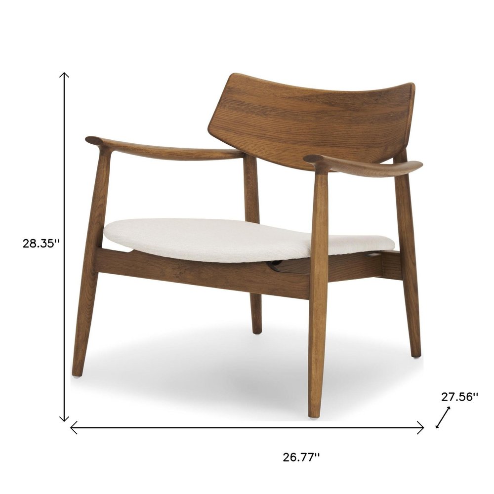 27" Brown And Cream Upholstery And Solid Wood Arm Chair