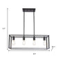 Black Metal Four Light Caged Rectangular Hanging Pendent Light