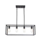 Black Metal Four Light Caged Rectangular Hanging Pendent Light