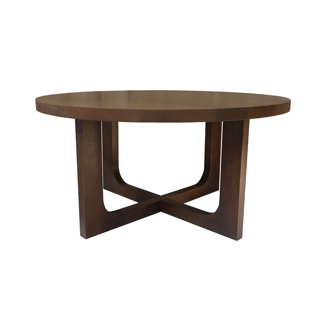 36" Brown Solid Wood Round Cross Legs Coffee Table