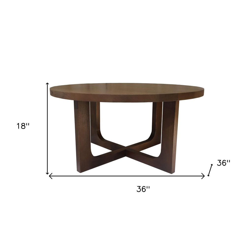 36" Brown Solid Wood Round Cross Legs Coffee Table