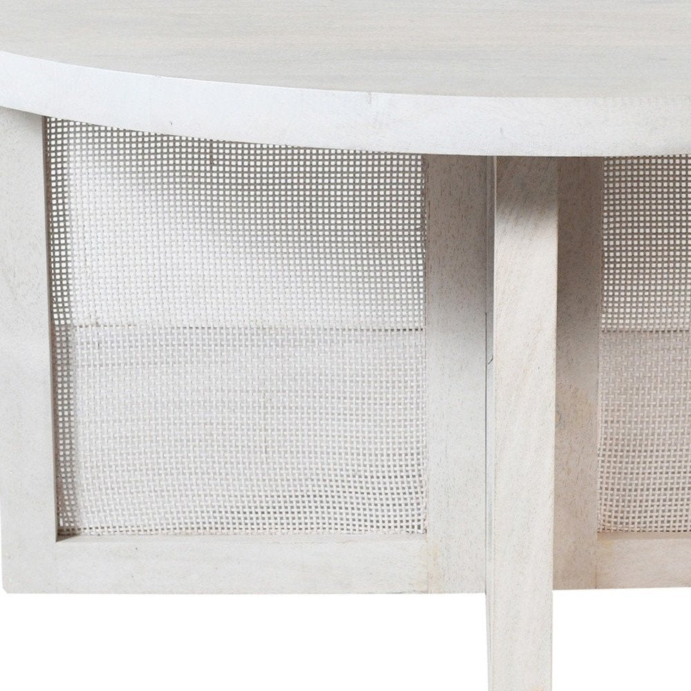 36" White Solid Wood Round Cross Legs Coffee Table