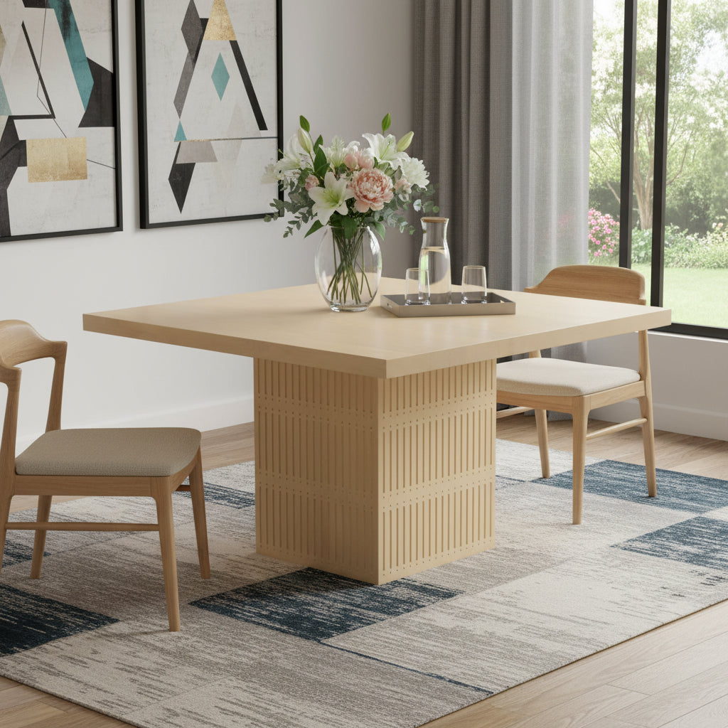 48" Natural Solid Wood Pedestal Base Square Dining Table