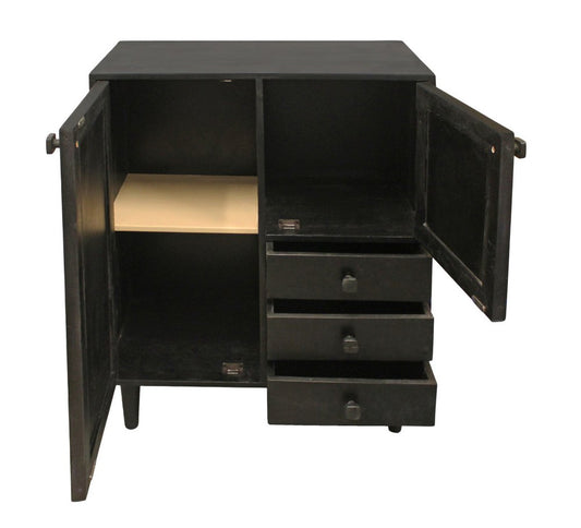 32" Black Distressed Solid Wood Three Drawer Sideboard with Two Doors