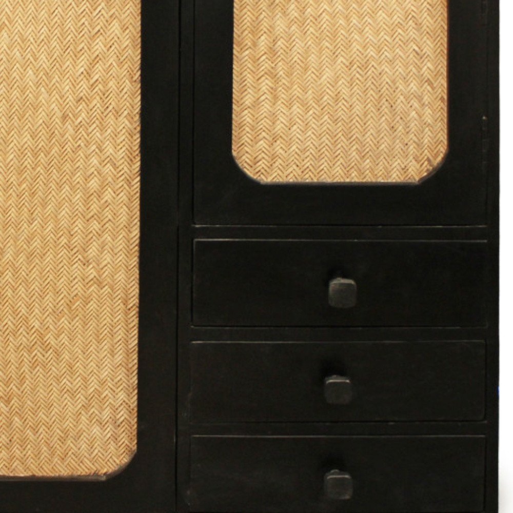 32" Black Distressed Solid Wood Three Drawer Sideboard with Two Doors