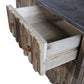 47" Brown Distressed Reclaimed Wood Carved Geometric Six Drawer Buffet Table