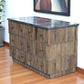 47" Brown Distressed Reclaimed Wood Carved Geometric Six Drawer Buffet Table