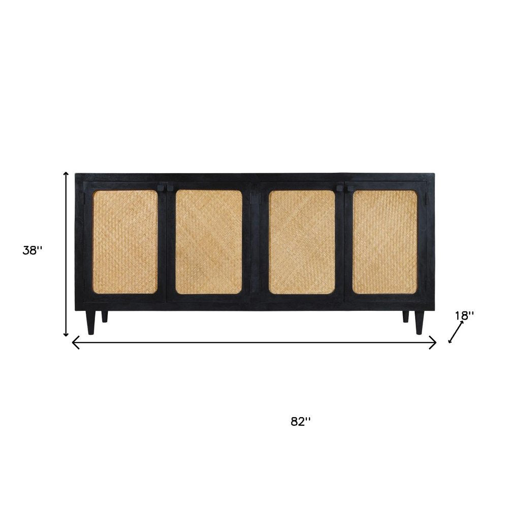 82" Black Distressed Solid Wood Sideboard with Four Doors