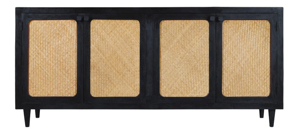 82" Black Distressed Solid Wood Sideboard with Four Doors