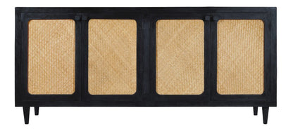 82" Black Distressed Solid Wood Sideboard with Four Doors